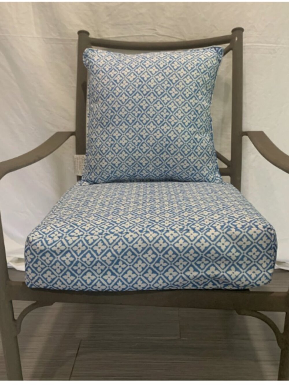 Envogue Outdoor Cushions Blue White Geometric Tile Chair Back & Seat Pillow Set